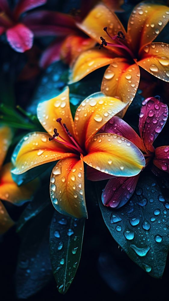  Colorful wet small flowers nature outdoors petal. AI generated Image by rawpixel.
