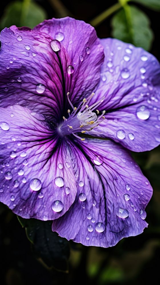  Purple wet flower blossom nature petal. AI generated Image by rawpixel.