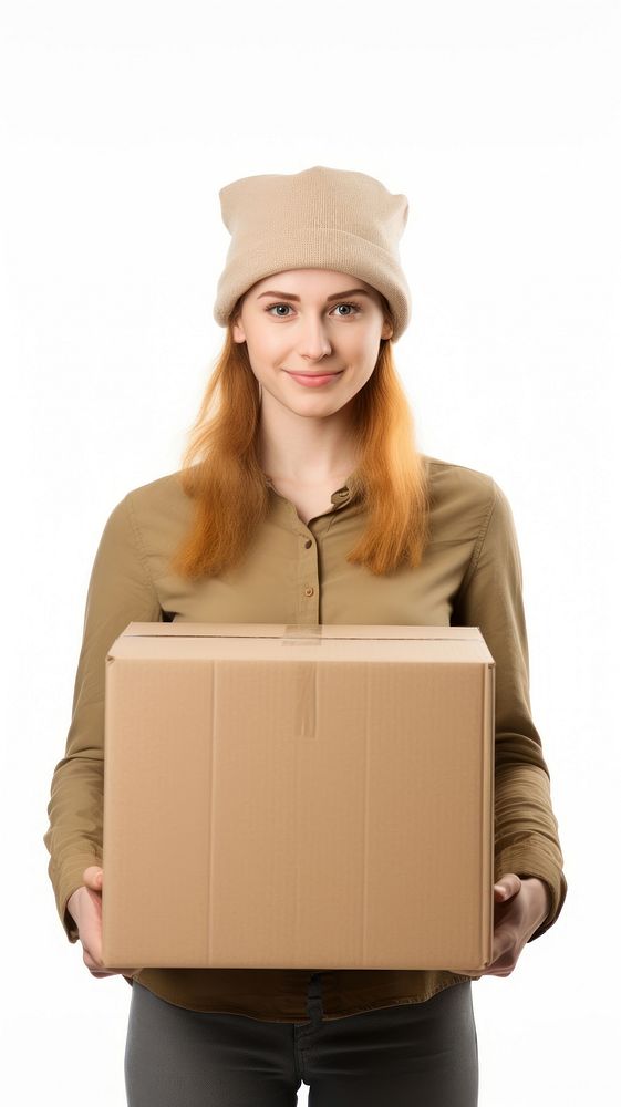 Woman moving into new house cardboard carton adult.