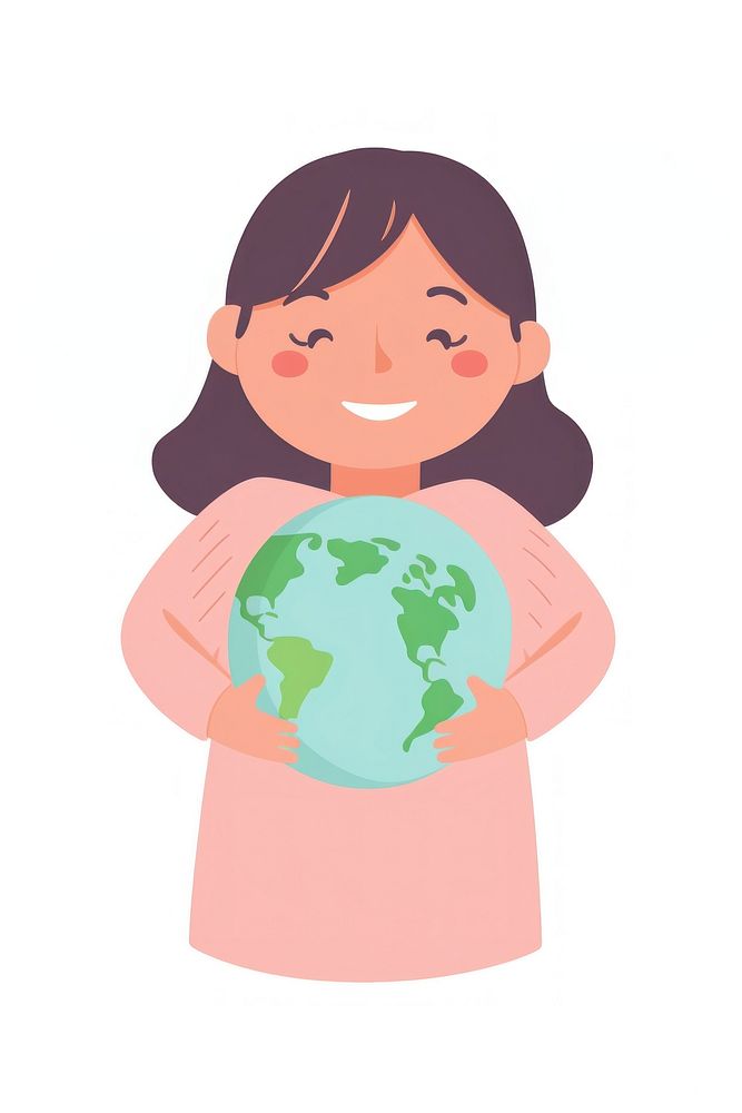 Smiling women holding earth cute white background happiness. AI generated Image by rawpixel.