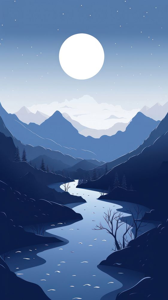  River landscape astronomy mountain. AI generated Image by rawpixel.