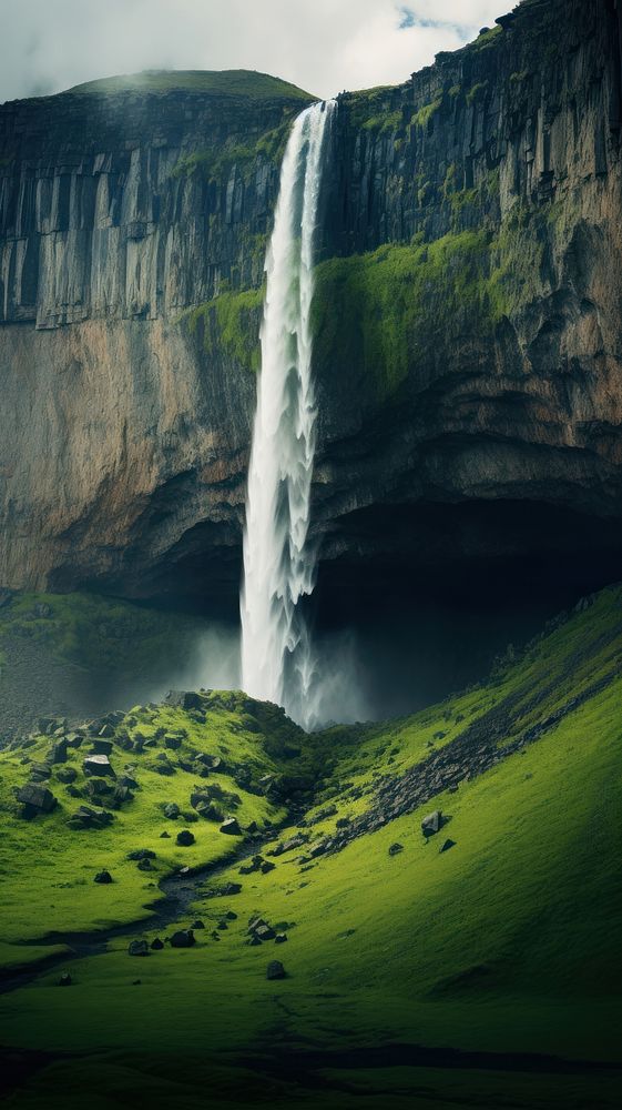  Waterfall nature cliff landscape. AI generated Image by rawpixel.