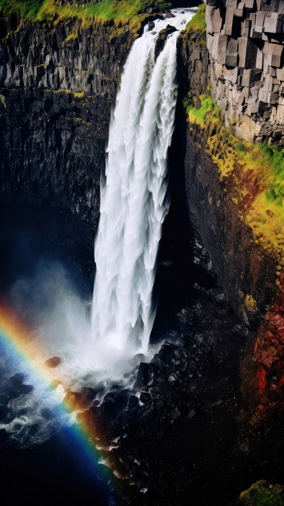  Waterfall rainbow nature outdoors. AI generated Image by rawpixel.