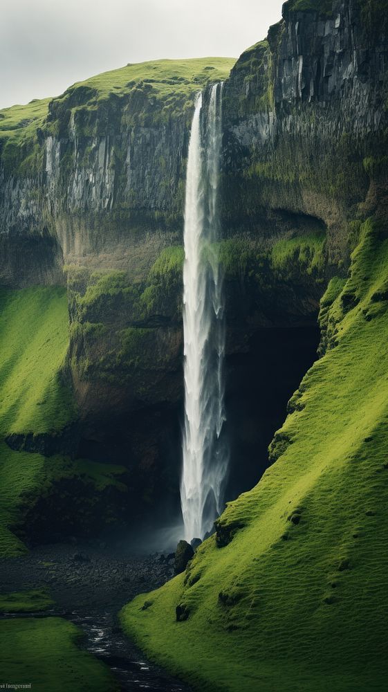  Waterfall nature landscape outdoors. AI generated Image by rawpixel.