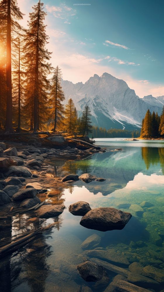 Nature lake wilderness landscape. AI generated Image by rawpixel.