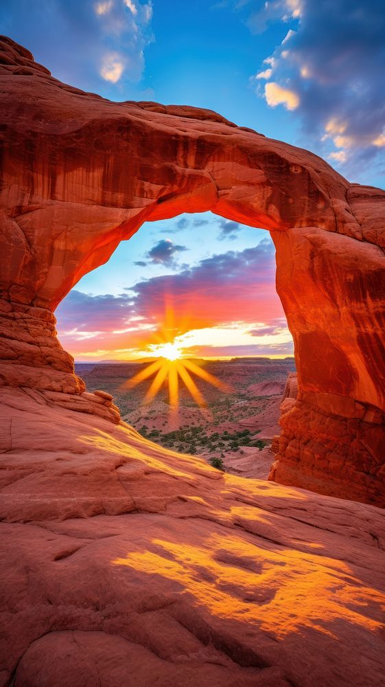  Colorful desert arch nature sky outdoors. AI generated Image by rawpixel.