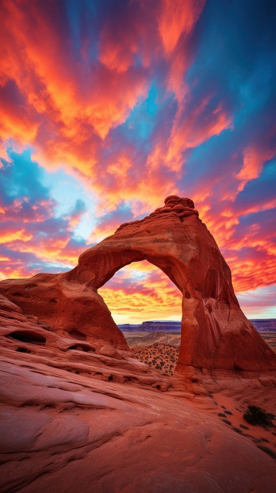 Colorful desert arch nature sky architecture. AI generated Image by rawpixel.