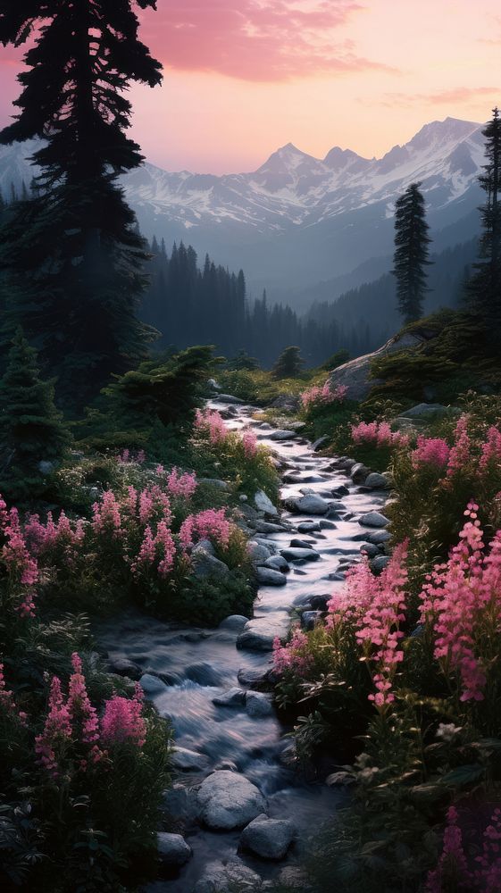  Mountain nature flower stream. 