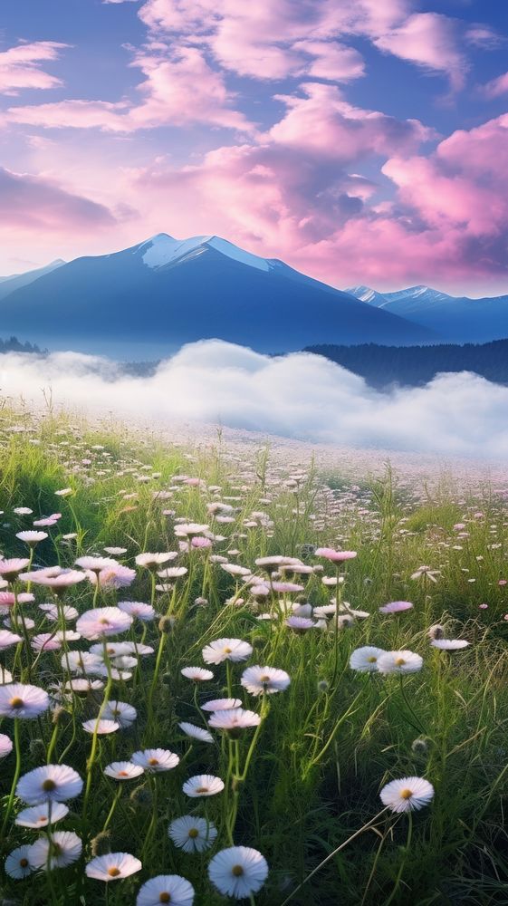 Hilly gypsophila high land fields mountain nature meadow. AI generated Image by rawpixel.