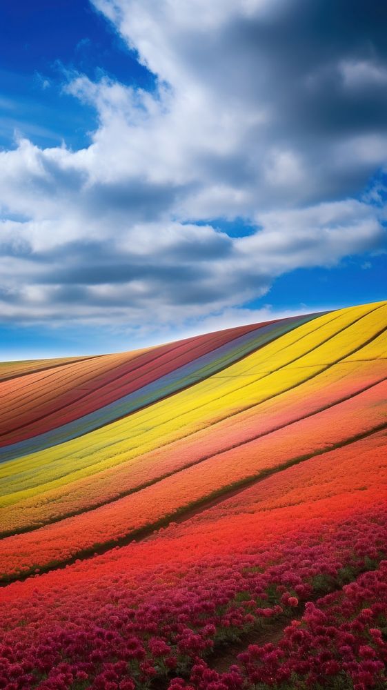  Layers of hilly colorful flower fields nature sky agriculture. AI generated Image by rawpixel.