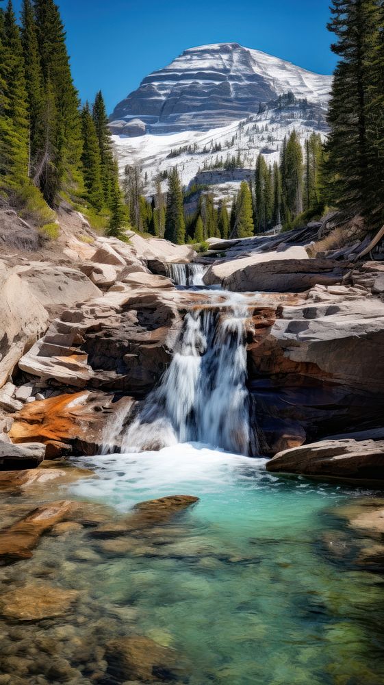 Multi level of small stream waterfall mountain nature forest. AI generated Image by rawpixel.