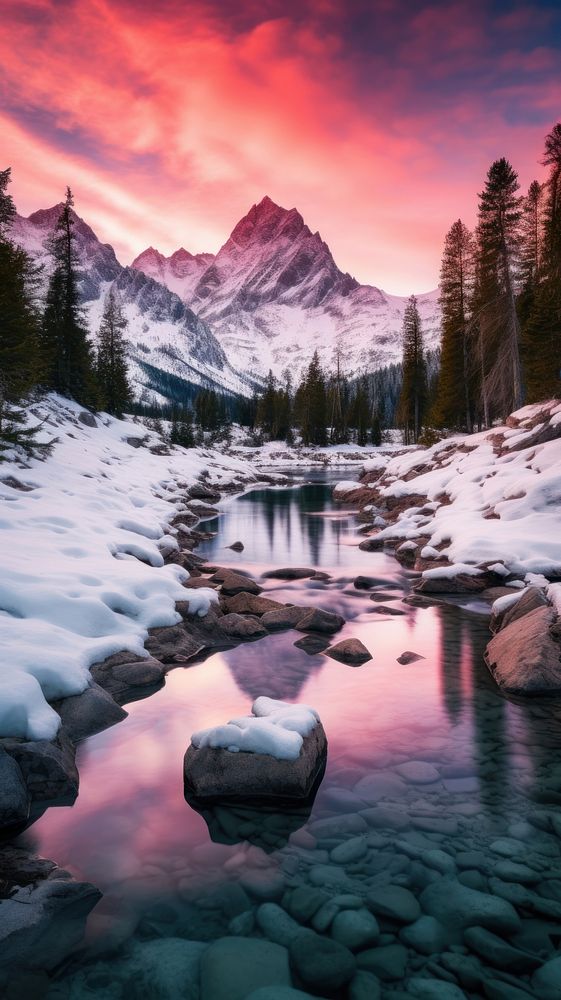  Mountain nature tree lake. AI generated Image by rawpixel.