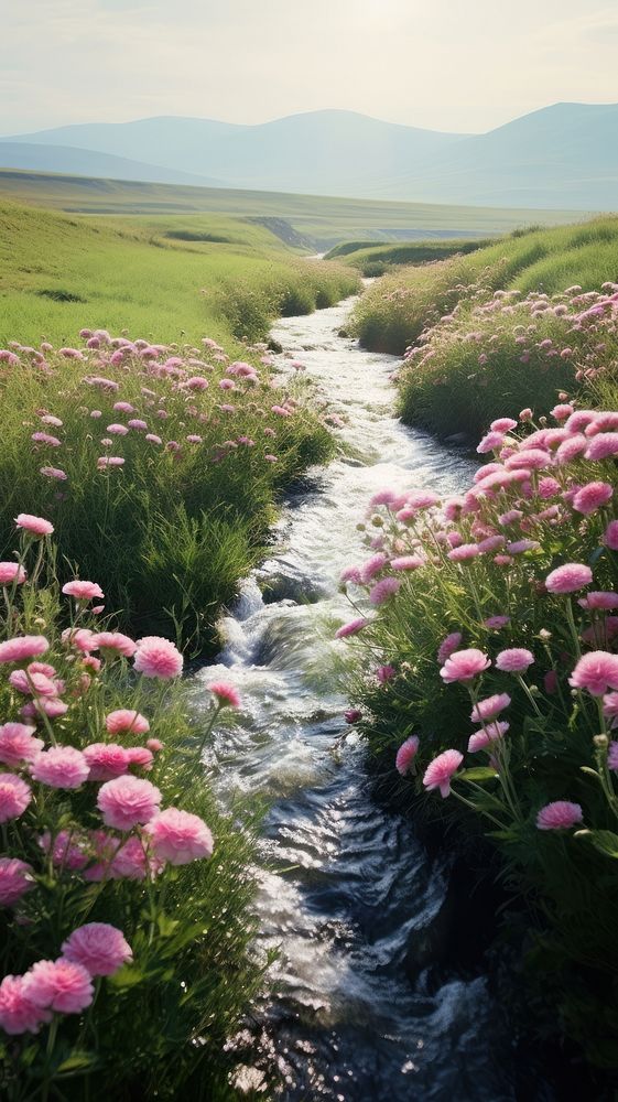  Nature flower stream field. 