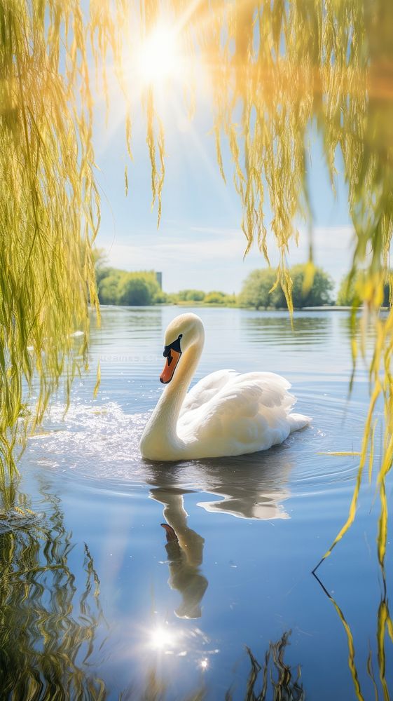  Nature swan tree sunlight. AI generated Image by rawpixel.