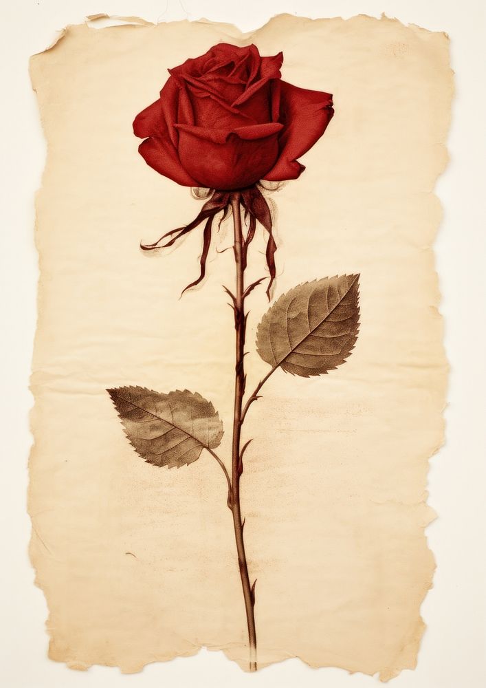 Real Pressed a Red rose flower plant paper.
