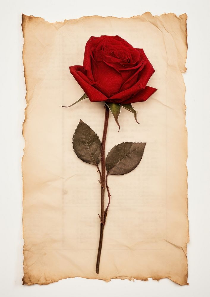 Real Pressed a Red rose flower plant paper.