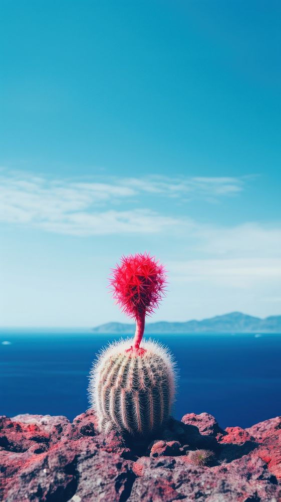 Photography of minimal a cute cactus with Switzerland landscape outdoors nature red.