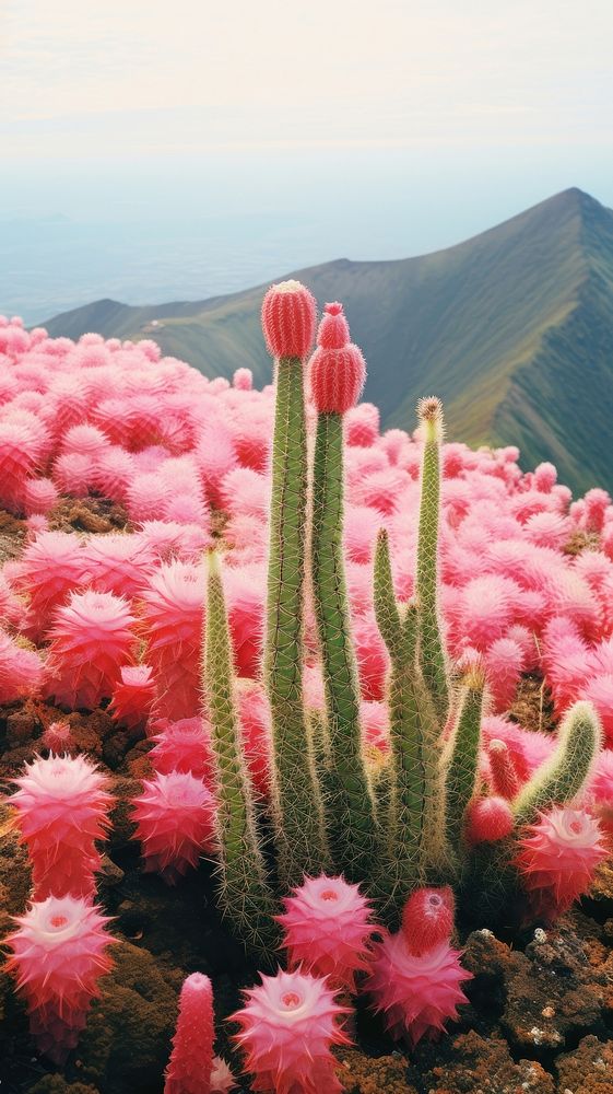 Photography of minimal a cute Cactus with hillside japan landscape cactus outdoors nature.