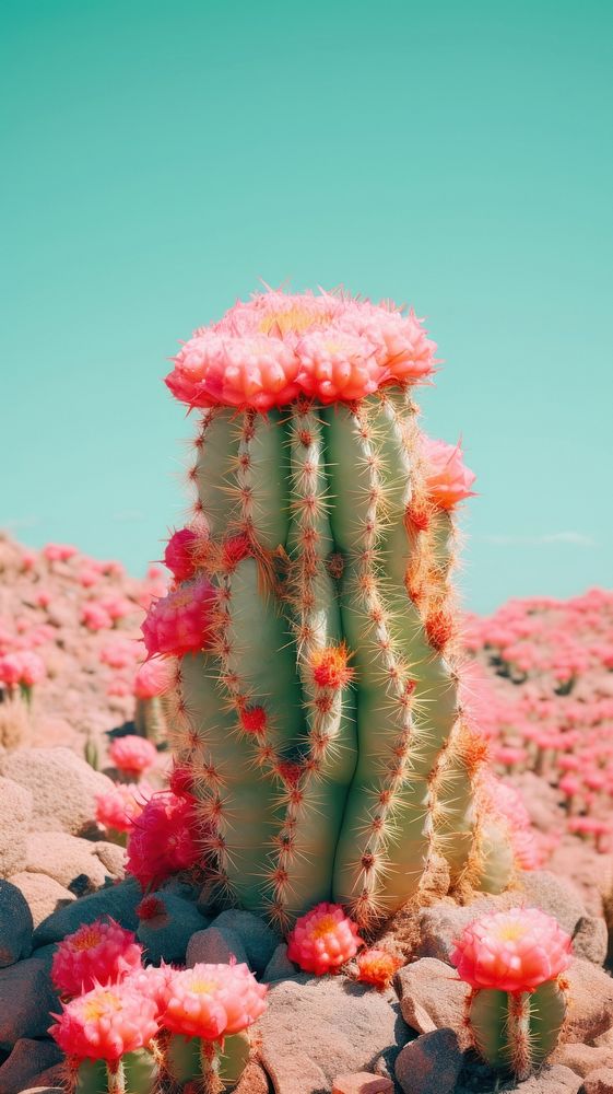 Photography of minimal a cute cactus with japan landscape plant red undersea.