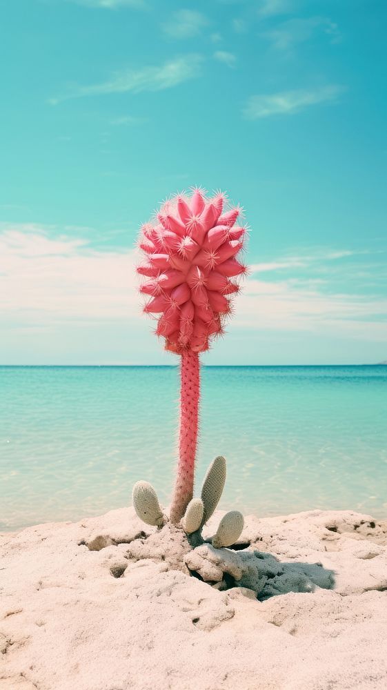 Photography of minimal a cute cactus with japan beach outdoors horizon nature.