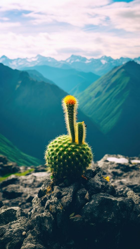 Photography of minimal a cute cactus with Switzerland landscape outdoors nature plant.