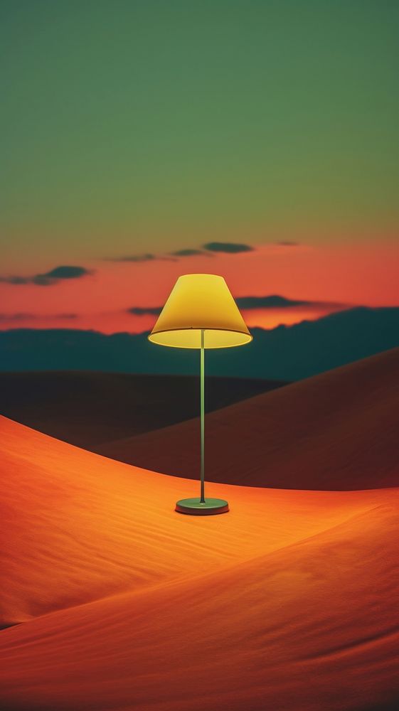 Photography of minimal a cute lamp with hillside landscape nature sky red.