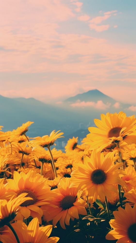 Photography of minimal cute sunflowers with japan landscape outdoors nature plant.