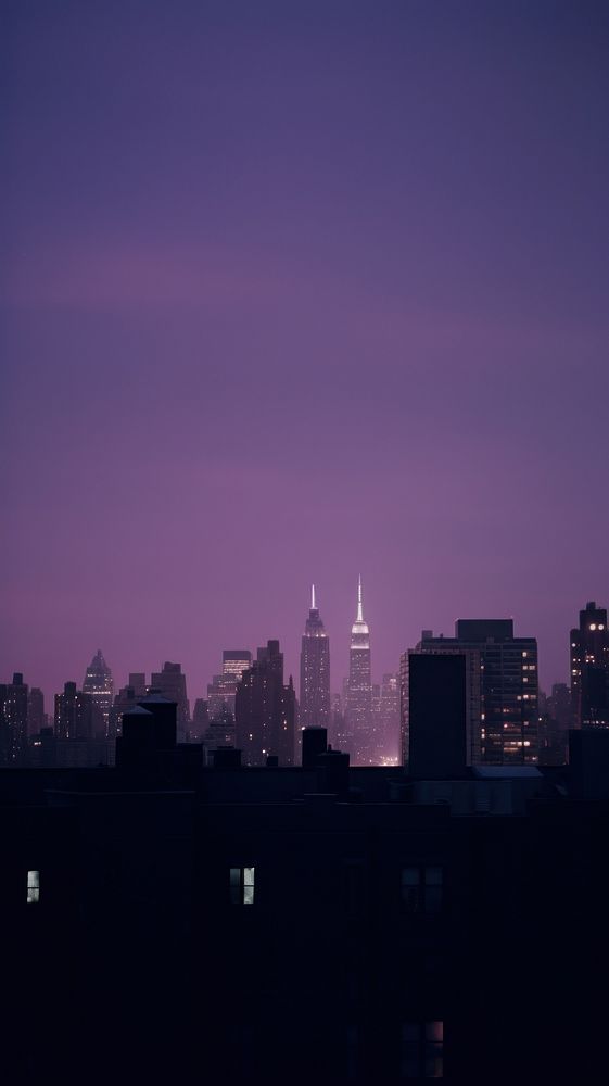 Newyork night landscape purple architecture metropolis.