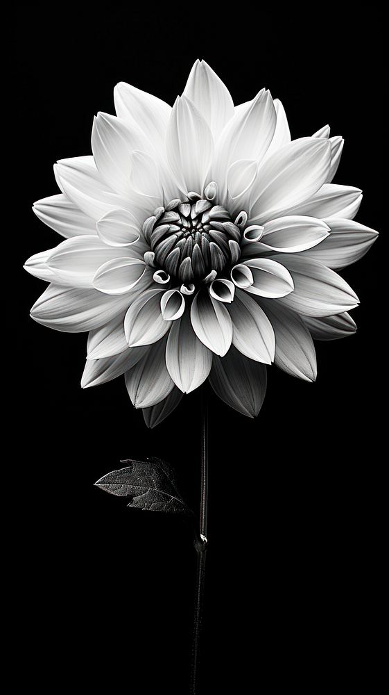 Photography of black and white flower dahlia petal plant.