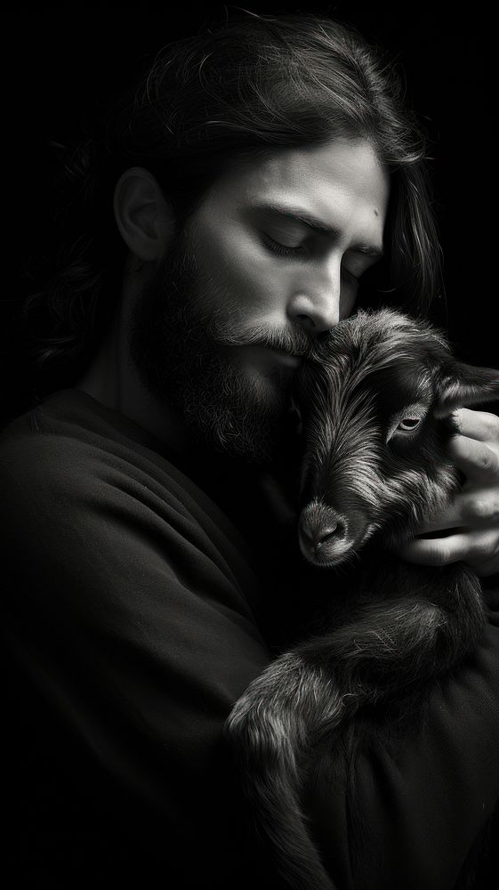 Photography of Jesus Hugging a Lamb photography portrait mammal.
