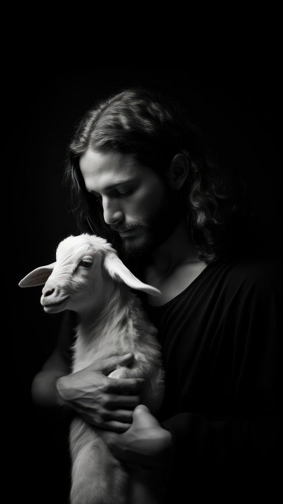 Photography of Jesus Hugging a Lamb photography livestock portrait.