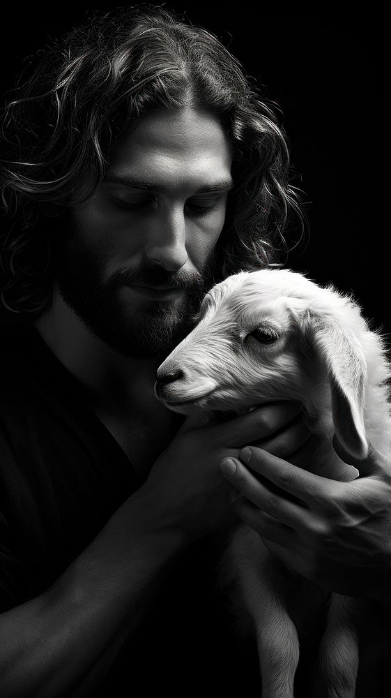 Photography of Jesus Hugging a Lamb photography portrait animal.