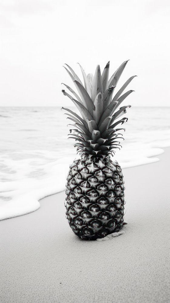 Photography of pineapple on the beach plant fruit bromeliaceae.