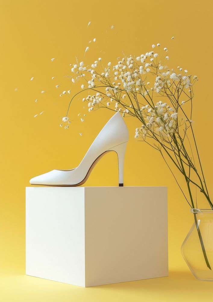 High heels packaging  footwear flower white.