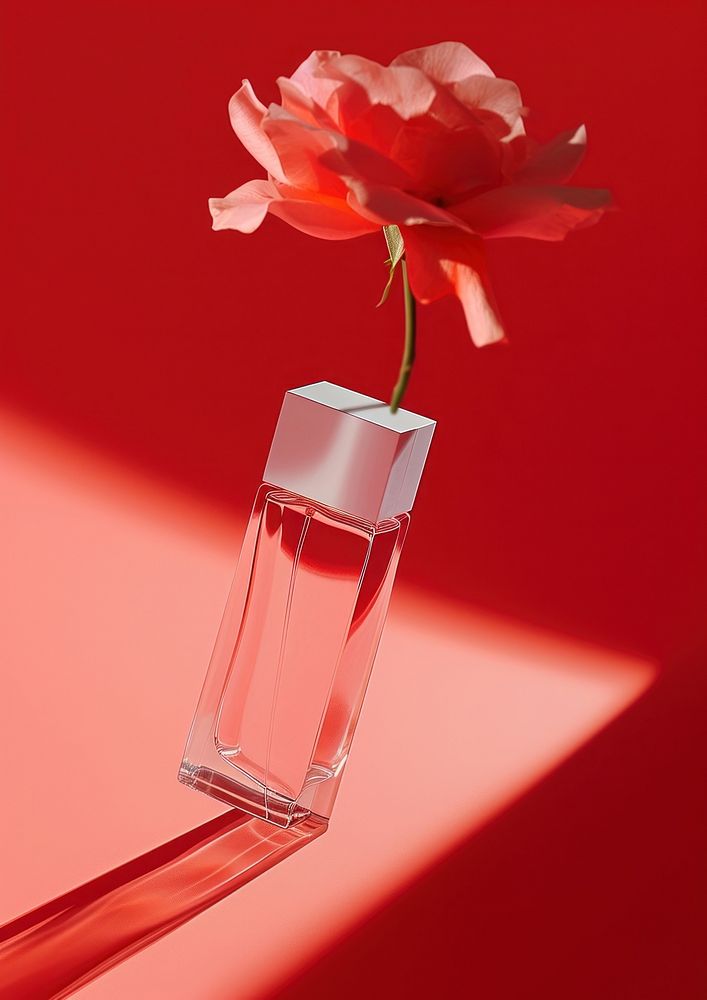 Perfume glasses packaging  rose flower petal.