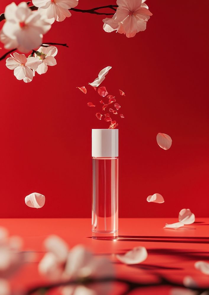 Perfume glasses packaging  nature red container.