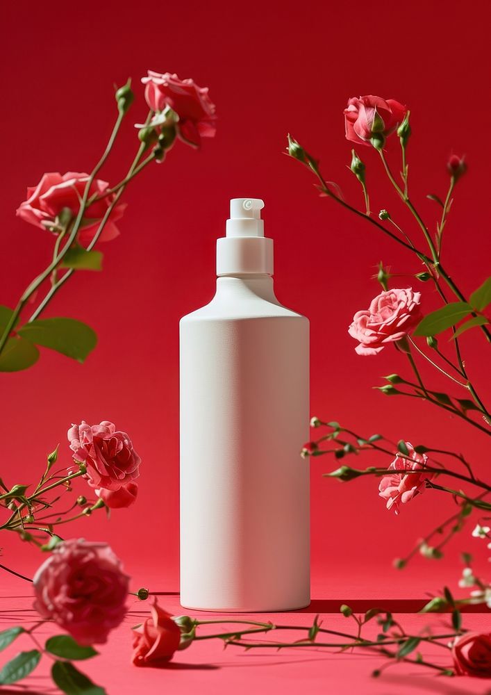 White bottle packaging rose flower | Premium Photo - rawpixel