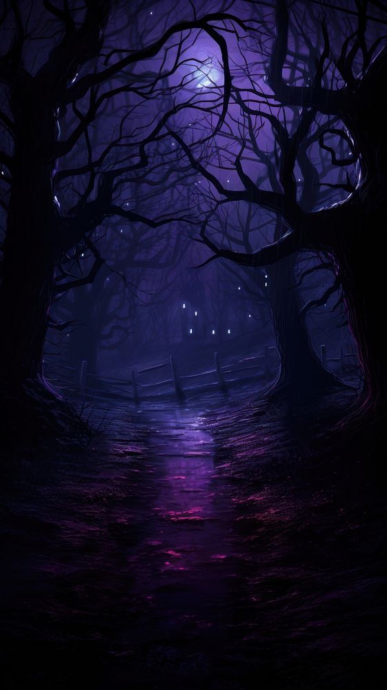 Dark scary purple impressionism background astronomy outdoors woodland.