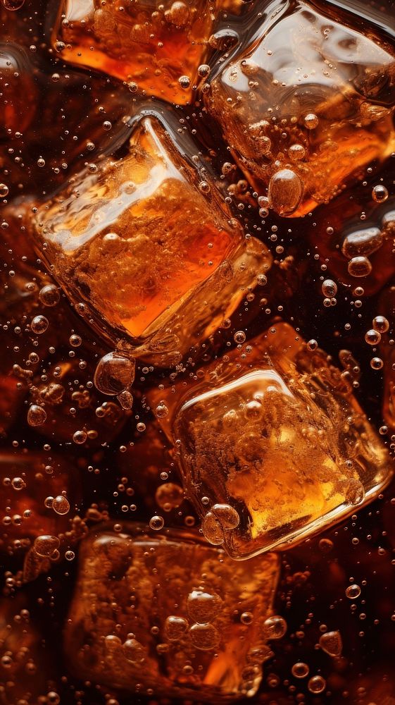 Macro photograph of cola drink soda ice.