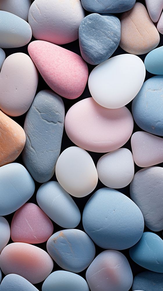 Macro photograph of pastel rocks pebble pill arrangement.