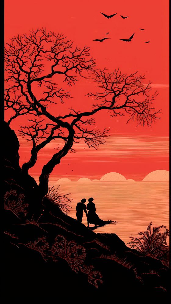  Valentines scene silhouette outdoors nature. AI generated Image by rawpixel.