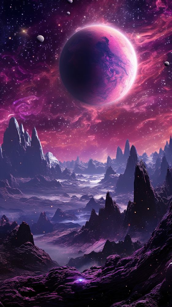  Galaxy planet purple space. AI generated Image by rawpixel.