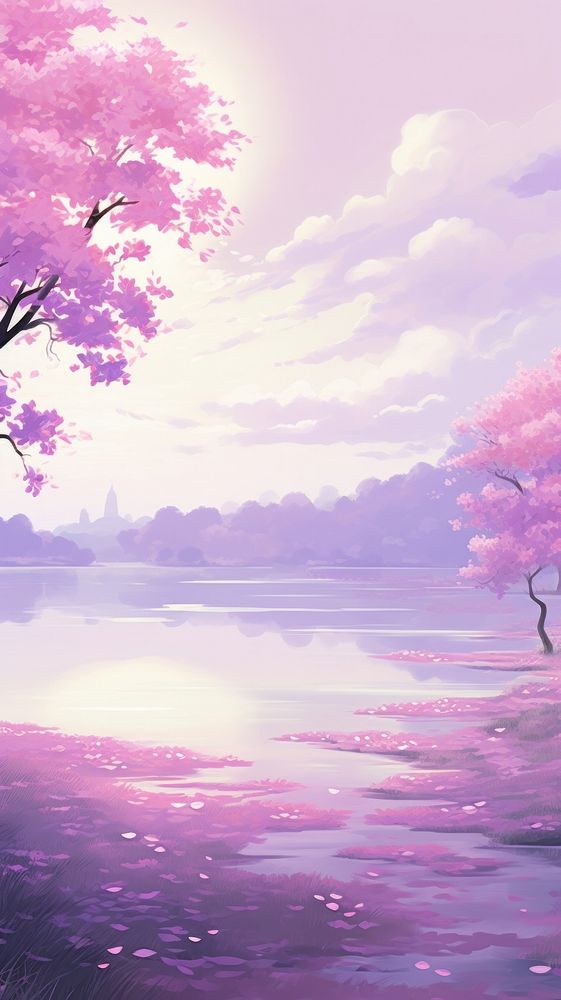 Pastel purple impressionism painting simple background landscape outdoors nature.