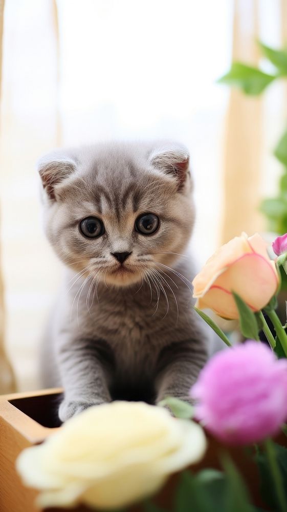 Animal mammal kitten flower.