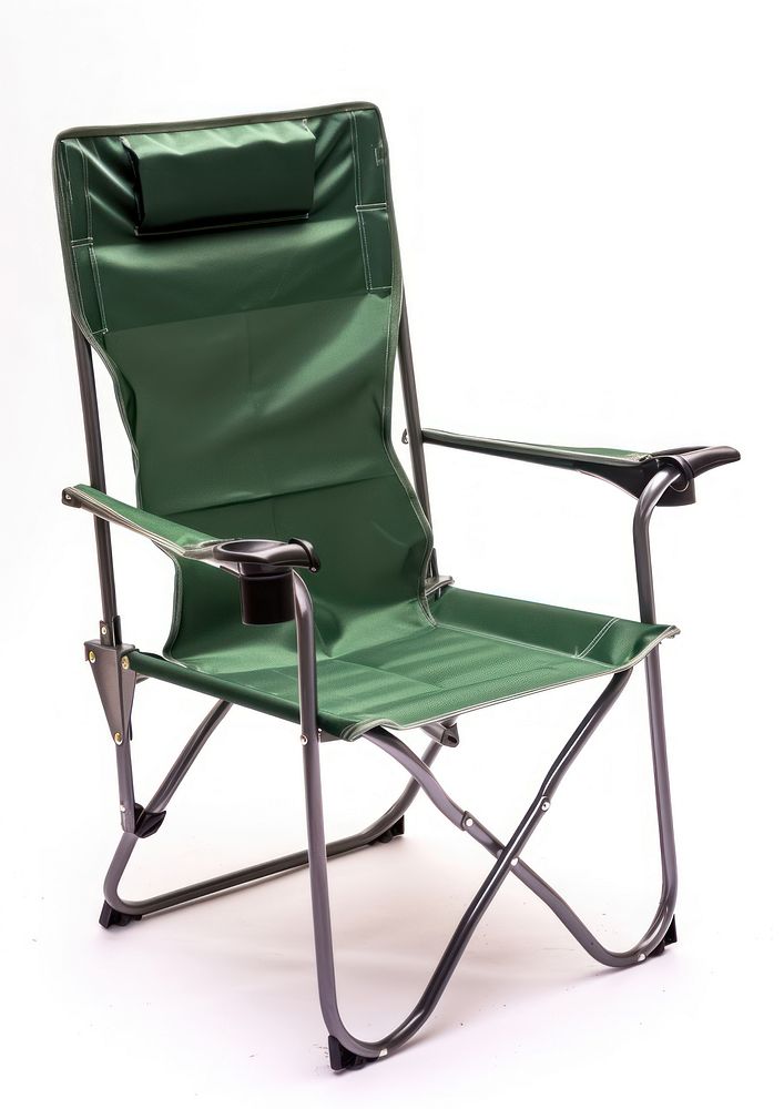 Green camping chair furniture white background protection.