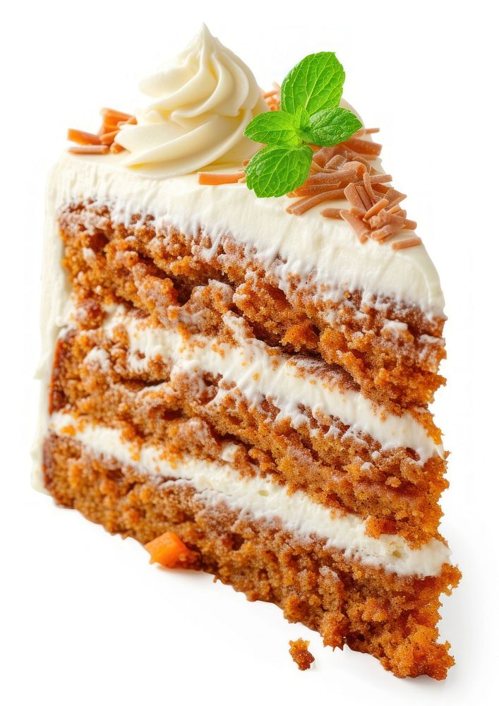 Piece of homemade carrot cake dessert cream food.