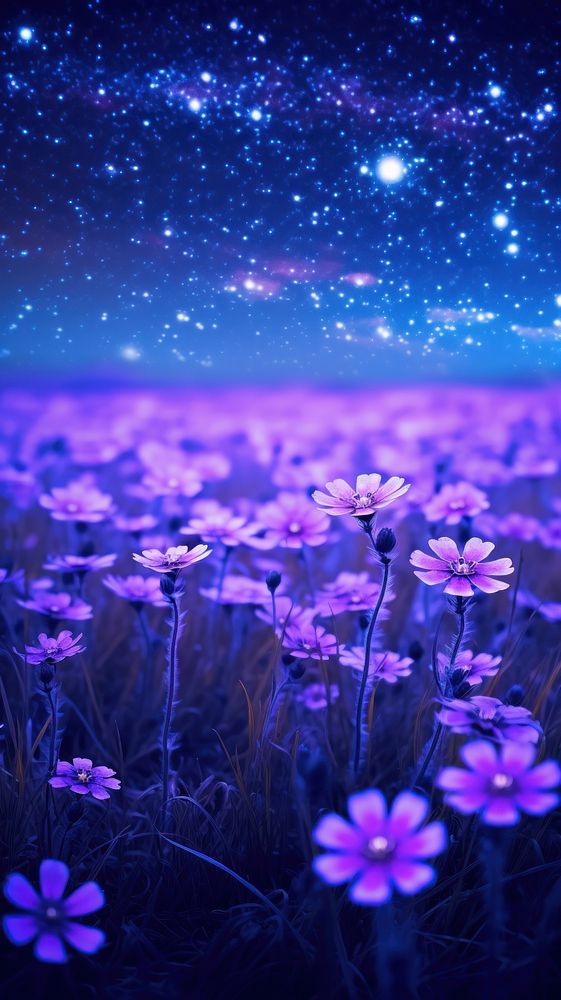 Purple flower field at night background backgrounds landscape astronomy.