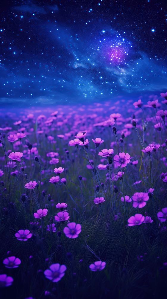 Purple flower field at night background backgrounds landscape astronomy.