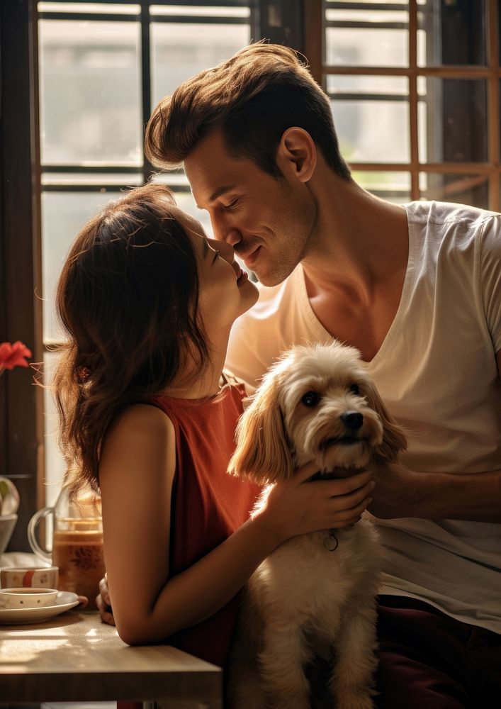 Hong Konger man pet portrait kissing.