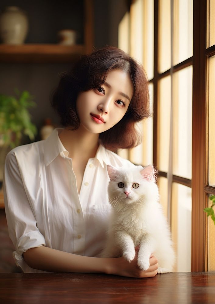 Korean woman pet portrait animal.